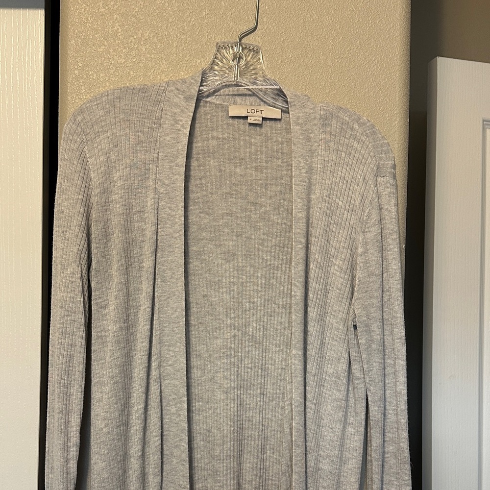 LOFT Women's Light Gray Long Cardigan - Picture 2 of 5